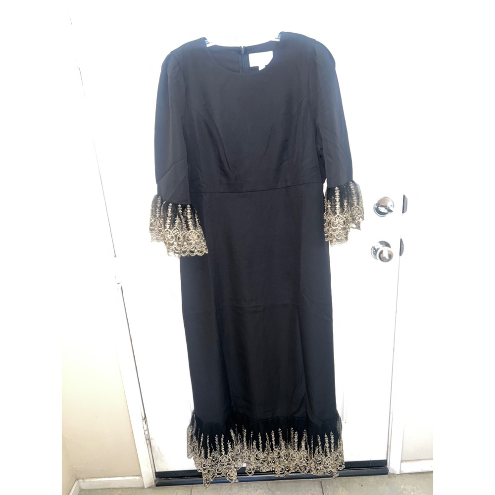 NWT Pomander Place Black Lillith 3/4 Bell Sleeve Formal Party MIdi Dress Sz XL